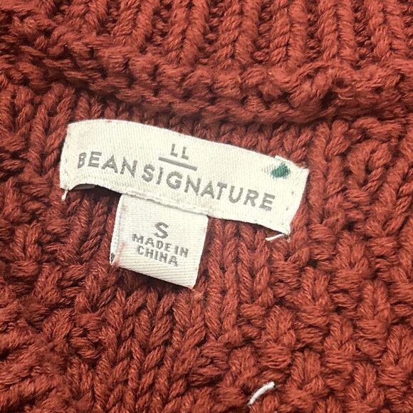 LL Bean Signature Sweater Womens Small Rust Red Cable Fisherman Knit Cotton - Picture 2 of 5
